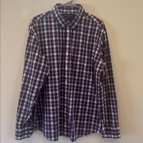 Mizzen+Main Men's Plaid Shirt - Navy and Pink - Picture 2 of 9